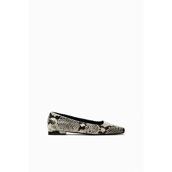 Like New- Zara Animal Print Leather Ballerinas Black and White - 37 - Picture 3 of 7